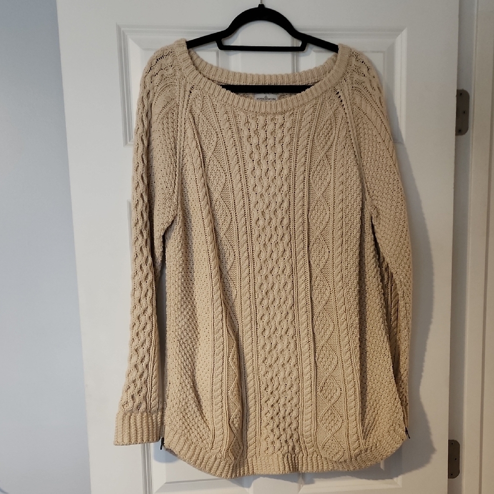 LL Bean Women's Cream Cable Knit Tunic Sweater